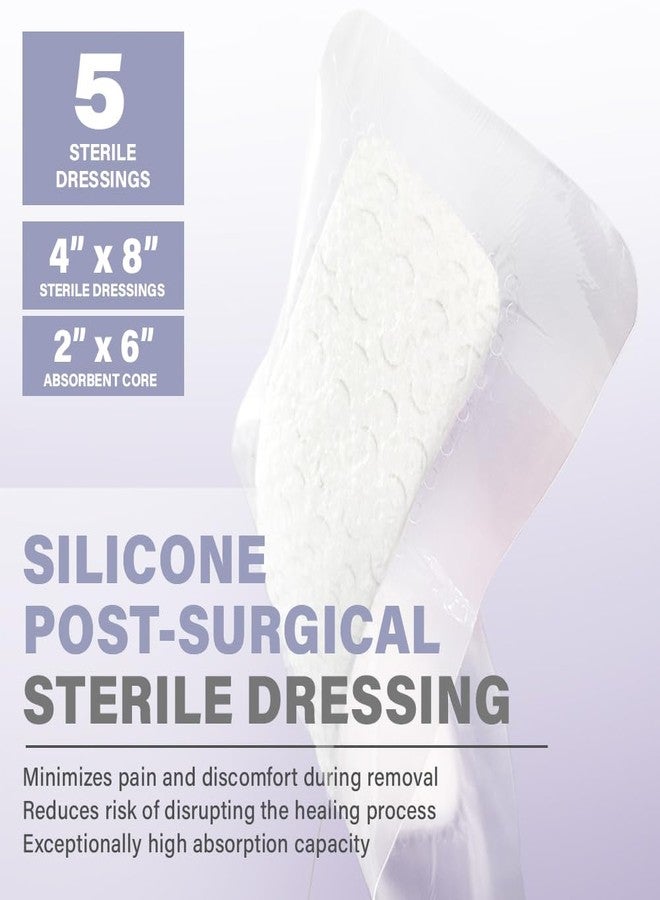EVERLIT CARE EVERLIT Post-Surgical Dressing | Sterile Waterproof Adhesive Dressing for Post-Operative Wound Care | Hypoallergenic Silicone Coated Bandage for Surgical Incision Pack of 5 (4" x 8") - Image 2